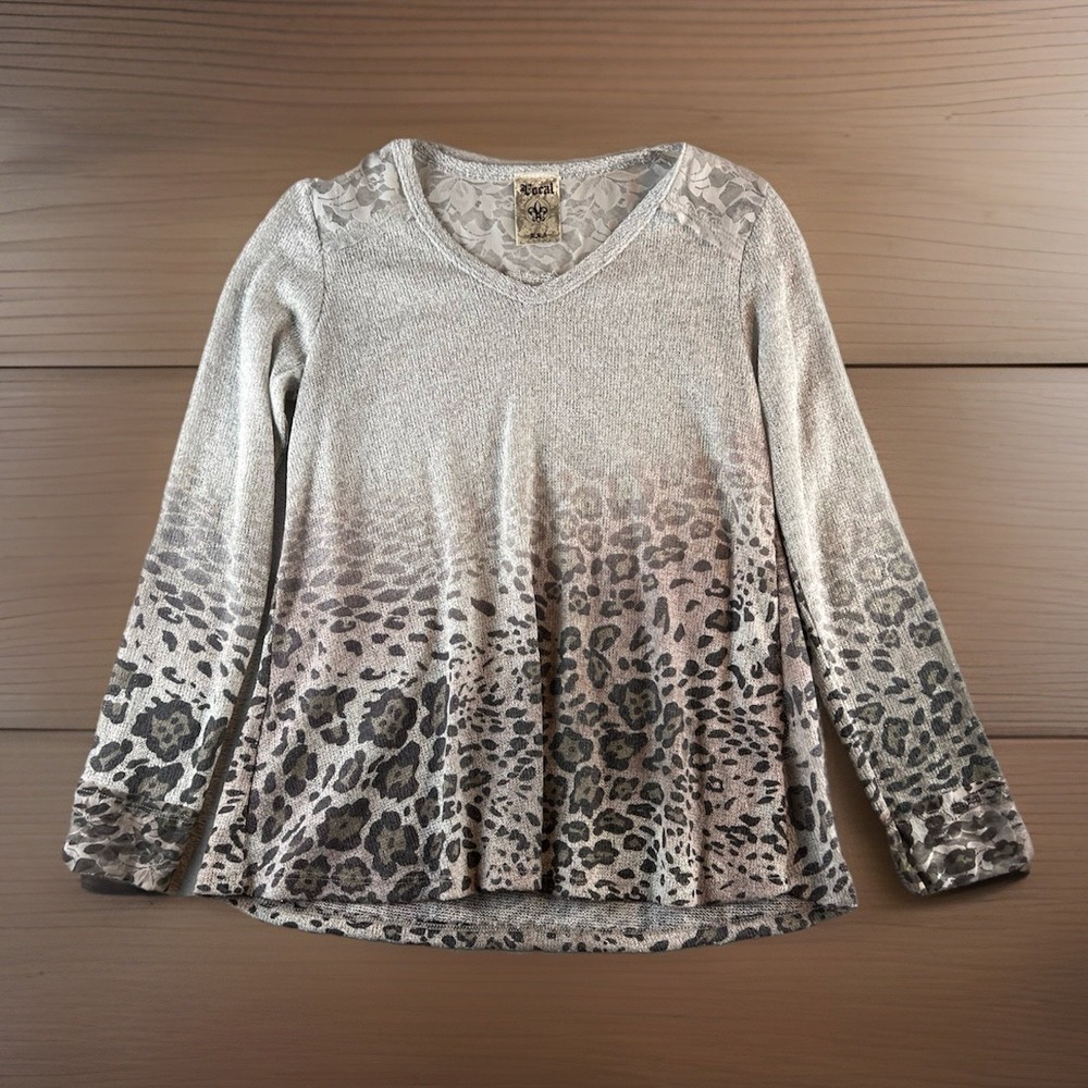Vocal Apparel Animal Print Lace Shirt Womens Small LS  Whimsigoth Fairy